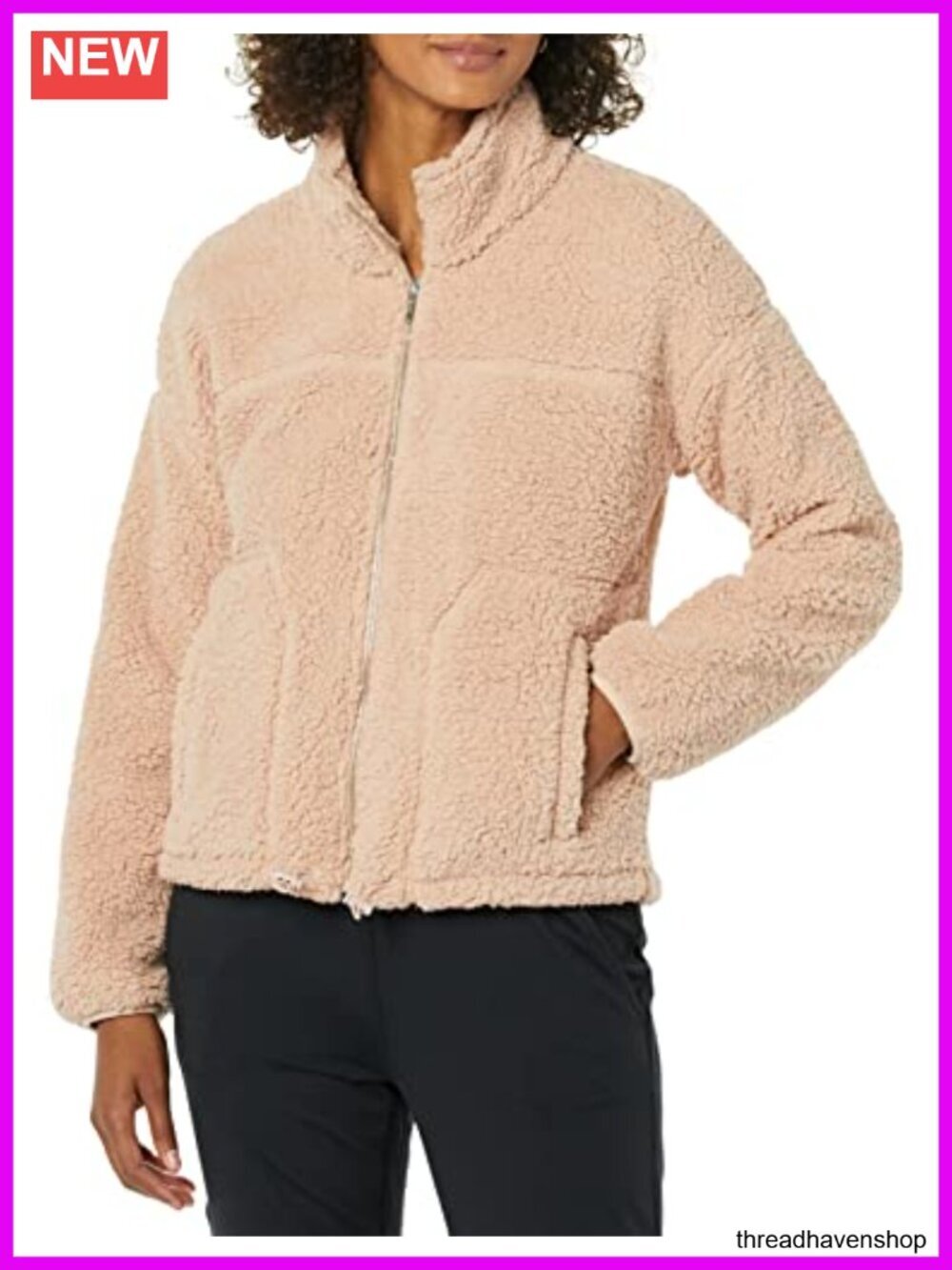 Long Sleeve Fleece Zip-Up Sherpa Lined Jacket Stand Neck
